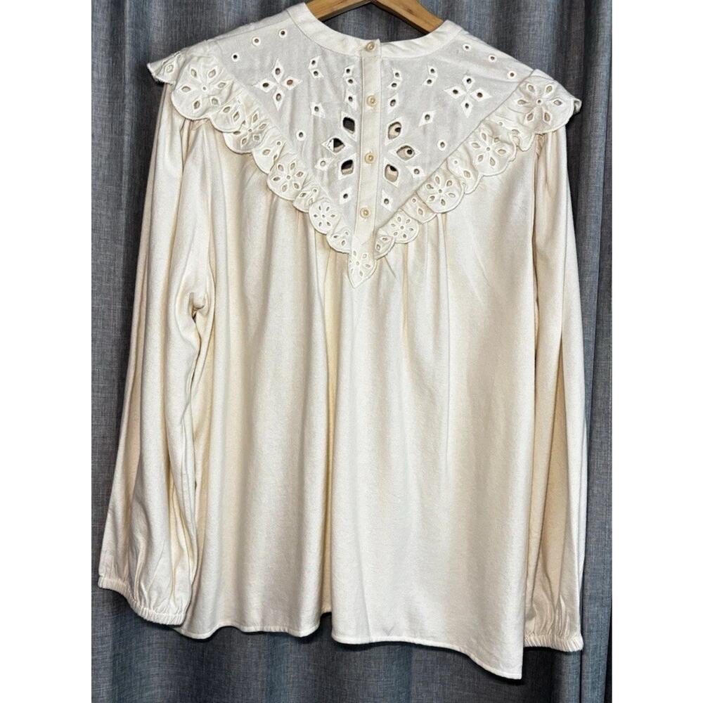 Madewell Embroidered Eyelet Ruffle Flannel Back Button Prairie Top Tunic X-LARGE - Picture 2 of 16